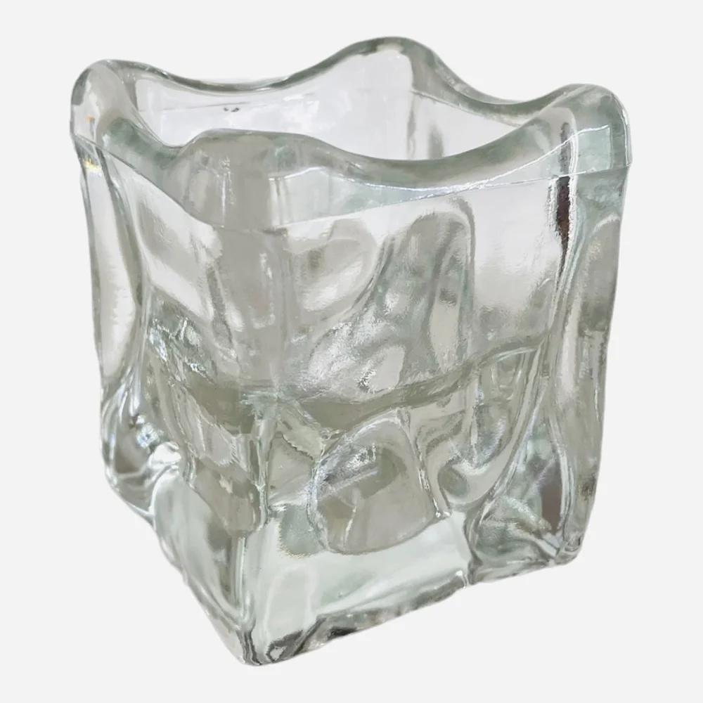 Vintage Clear Molded Glass Candle Holder Tea Light Votive Lantern 3.5 Home Decor